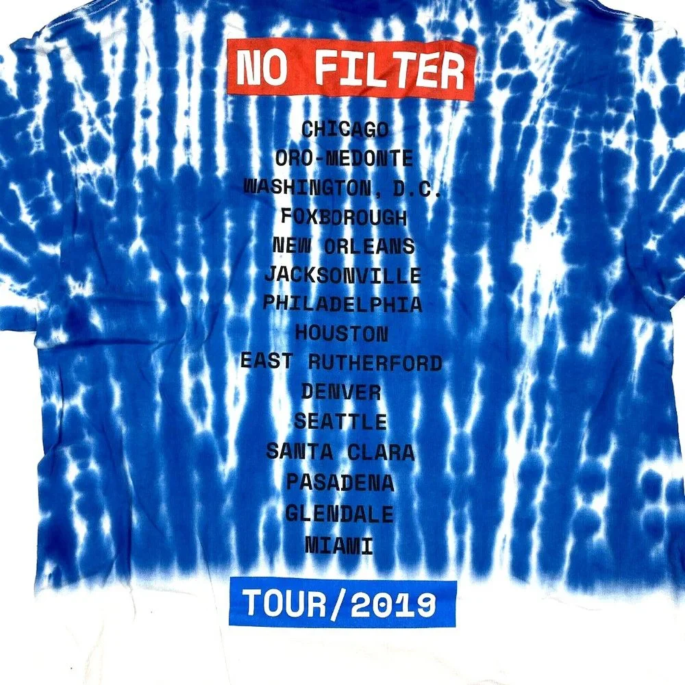 The Rolling Stones 2019 No Filter Tour Itinerary Tee -Tie Dye Blue & Red - L - Picture 5 of 7